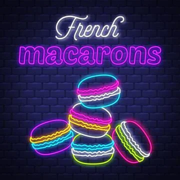 French macarons - Neon Sign Vector. French macarons - neon sign on brick wall Stock Illustration