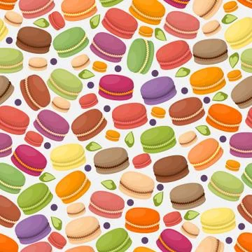 French macarons in seamless pattern, vector illustration. Endless colorful Illustrazione stock