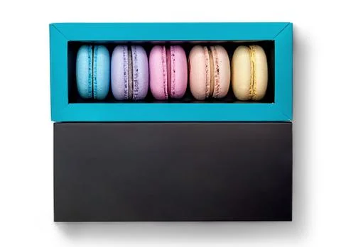 French macaroon in box top view Stock Photos