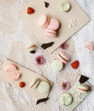 French macaroon with raspberry and chocolate Stock Photos
