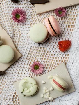 French macaroon with raspberry and chocolate Stock Photos