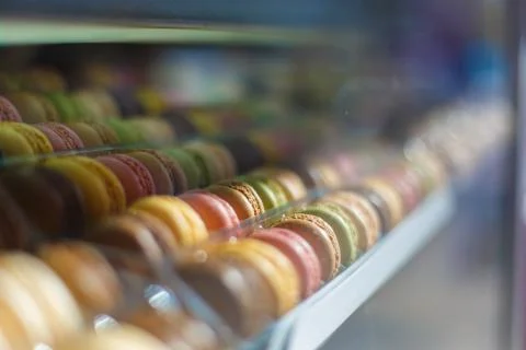 French macaroons in cafe 스톡 사진