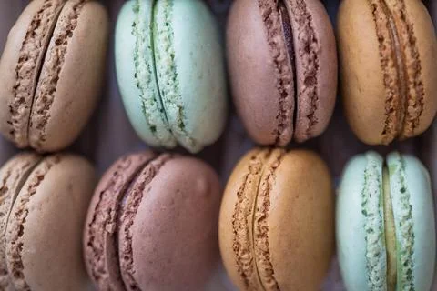 French macaroons close-up. Background. Sweets. Celebration. Gift. Foto stock