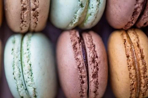 French macaroons close-up. Background. Sweets. Celebration. Gift. Stock Photos