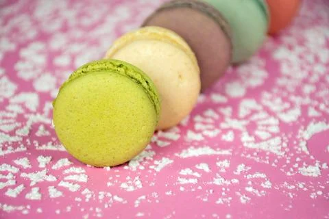 French macaroons on sugar Stock Photos