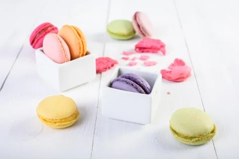French Macaroons On Table Stock Photos