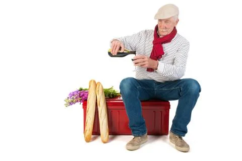 French man with bread and wine Foto stock
