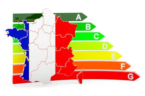 French map with energy efficiency rating, 3D rendering Stock Illustration