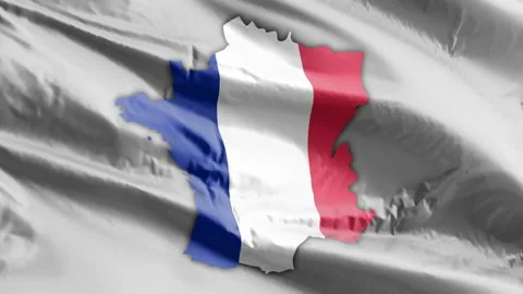 French map on flag. Map of France. France on flag. Animated 4k map. Stock Footage 155295360