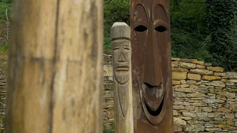 French Medieval 3 Totem Pole Carvings Stock Footage 101203443