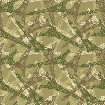 French military seamless pattern. Texture for soldiers of Eiffel Tower. Army  Stock Illustration