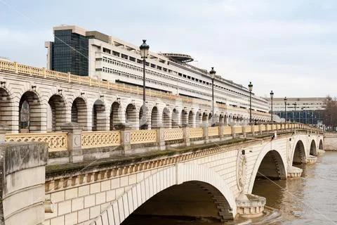 French ministry of finances in Bercy with river Seine - Paris Stock Photos
