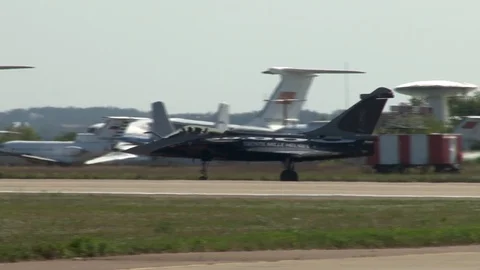 French multi-role fighter Dassault Rafale is taxiing to runway. Stock Footage 107173829