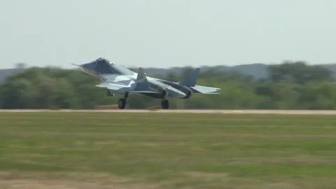 French multirole fighter jet Dassault Rafale has landed on Russian airstrip. Video stock 219927471