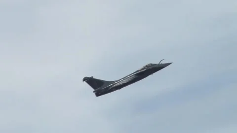 French multirole fighter jet Dassault Rafale has landed on Russian airstrip. Video stock 219927496
