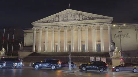 French National Assembly Night Architecture Establishing Shot Stock Footage 324013892