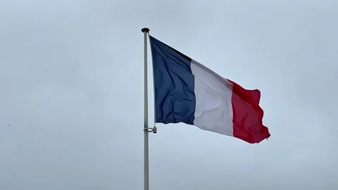 French national flag waving on cloudy sky background.  Stock Footage 317389953