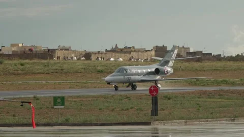French Navy Falcon 10 MER at Malta Airshow in radar trainer livery display Stock Footage 340900181
