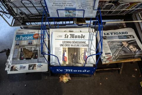 French newspapers react to PM Lecornu's resignation as political crisis deepens, Stock Photos