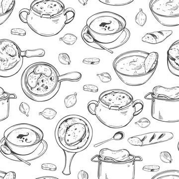 French onion soup set. Vector  pattern. Illustrazione stock