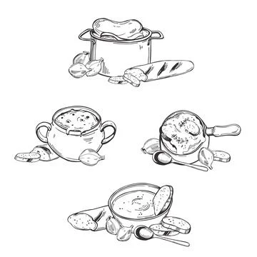 French onion soup set. Vector illustration. Stock Illustration