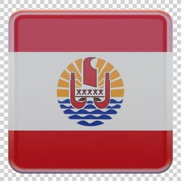 French Polynesia 3d illustration flag on pole. Wood flagpole Stock Illustration