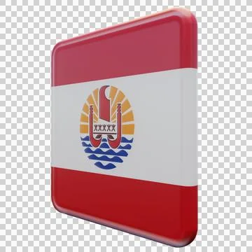French Polynesia 3d illustration flag on pole. Wood flagpole Stock Illustration