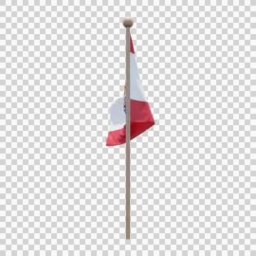French Polynesia 3d illustration flag on pole. Wood flagpole Stock Illustration