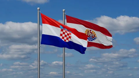 French Polynesia and Croatia two flags Stock Footage 283448830