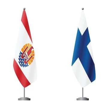 French Polynesia and Finland flags on flagpoles for official ceremonies and Stock Illustration