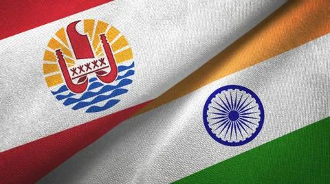 French Polynesia and India two flags textile cloth, fabric texture Stock Illustration