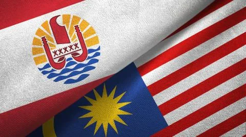 French Polynesia and Malaysia two flags textile cloth, fabric texture Stock Illustration