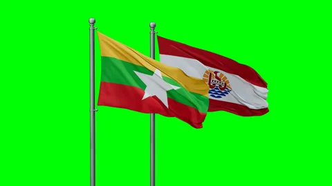 French Polynesia and Myanmar two flags Stock Footage 292815216