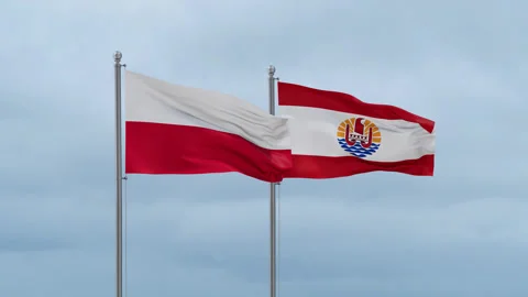 French Polynesia and Poland flag Stock Footage 252429727