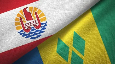 French Polynesia and Saint Vincent and the Grenadines two flags textile cloth Stock Illustration