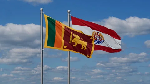 French Polynesia and Sri Lanka two flags Stock Footage 284804087