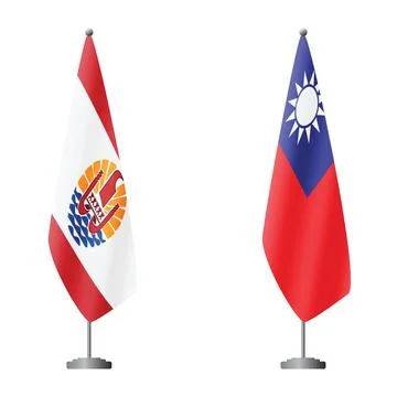 French Polynesia and Taiwan flags on flagpoles for official ceremonies and Stock Illustration