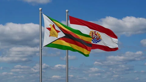 French Polynesia and Zimbabwe two flags Stock Footage 285723704