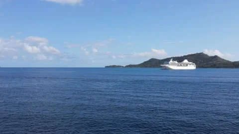French Polynesia Bora Bora cruise ship in blue waters Stock Footage 147290406