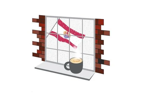 French Polynesia Coffee Rain Windows Fog Vector Illustration Stock Illustration