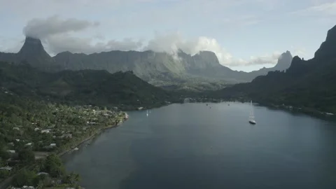 French Polynesia Cooks Bay Sunset Over the Water Stock Footage 168725014