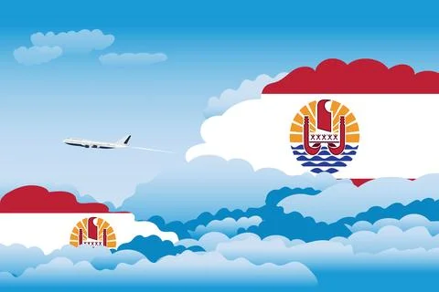 French Polynesia Day Clouds Airplane Airport Flight Vector Illustration Stock Illustration