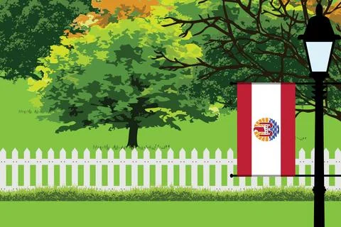 French Polynesia Day Trees Lamp Vector Illustration Stock Illustration