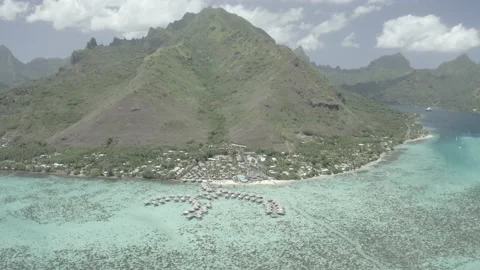 French Polynesia Drone Flying away from The Hilton Moorea Stock Footage 168725805