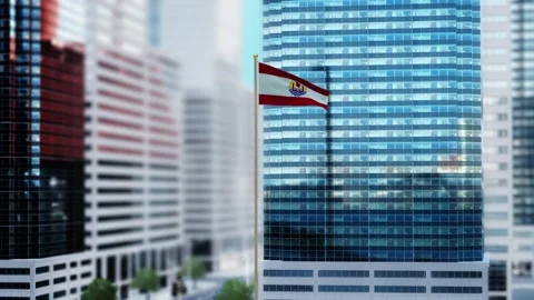 French Polynesia Flag 3D Render Animation Waving in Front of Modern Glass Bu Stock-Footage 333077076