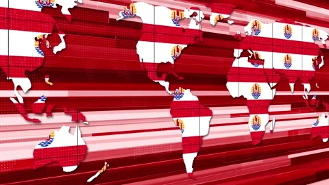 French Polynesia flag breaking news earth map technology background animatio Stock Footage 264602832
