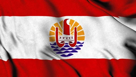 French Polynesia flag with canoe and sun emblem Stock Footage 314677471