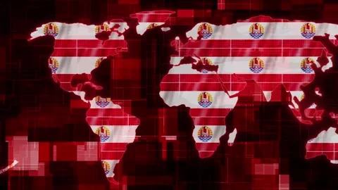 French Polynesia flag earth map glowing technology motion news background Stock Footage 264602806