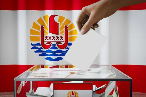 French Polynesia flag, hand dropping ballot card into a box - voting concept Illustration