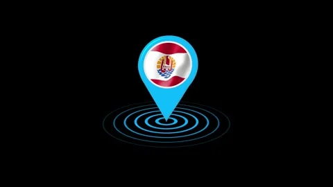 French Polynesia flag icon gps location tracking animation in black background Stock Footage 264956775